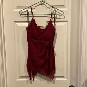 Maroon-color sheer dressy tank.